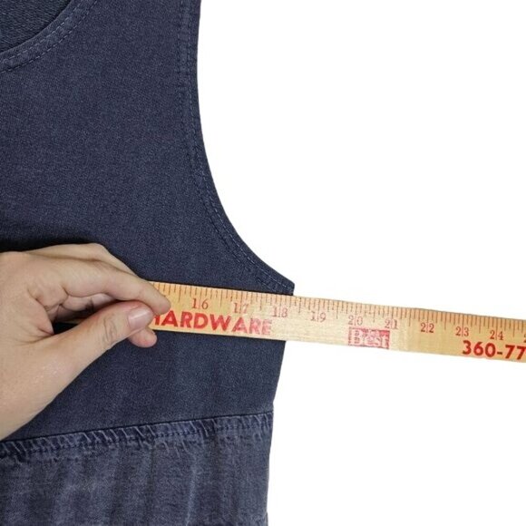 VINTAGE Dressing Clio Chambray Cotton Sleeveless Blue 90's Retro Maxi Dress M - Picture 8 of 10